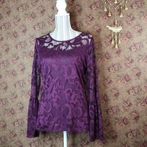 Boho Chic Bell Sleeve Floral Lace Top Size M